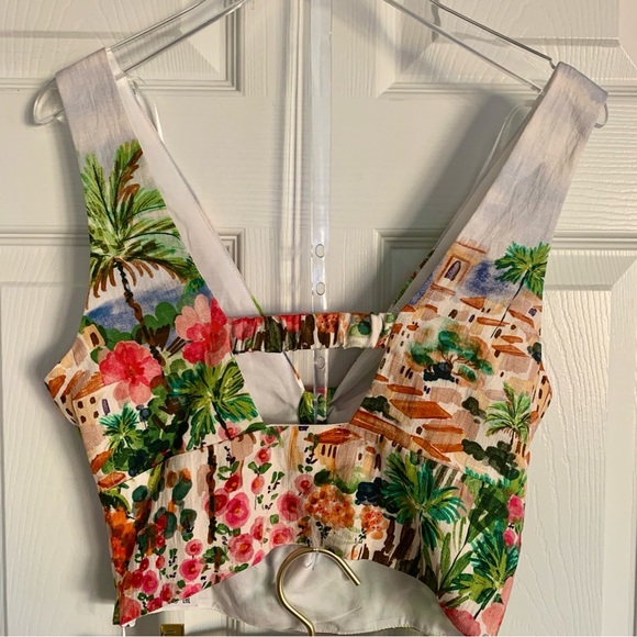 🌴 ZARA Printed Knot Top Midi Skirt Set Colorful Vibrant Art Scenery Print XS - Picture 9 of 16